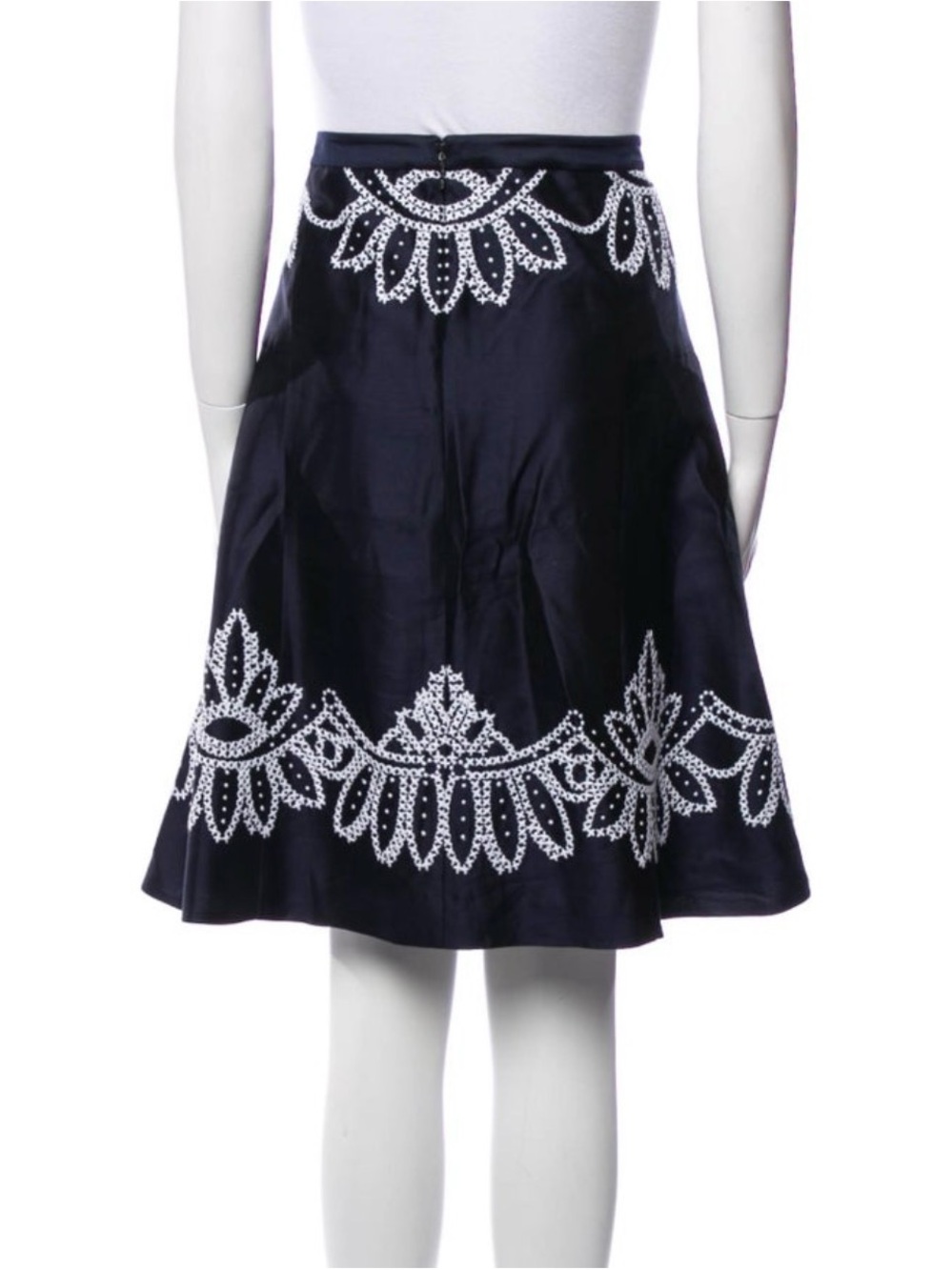 Tory Burch Navy A-Line Skirt with White Embroidered Motif - Picture 3 of 3